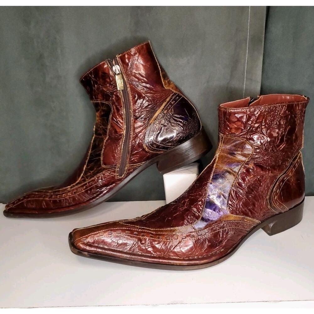 Jo Ghost Brown Zipper Ankle Luxury Boots Vero Cuoio Made in Italy EU 46 US 13